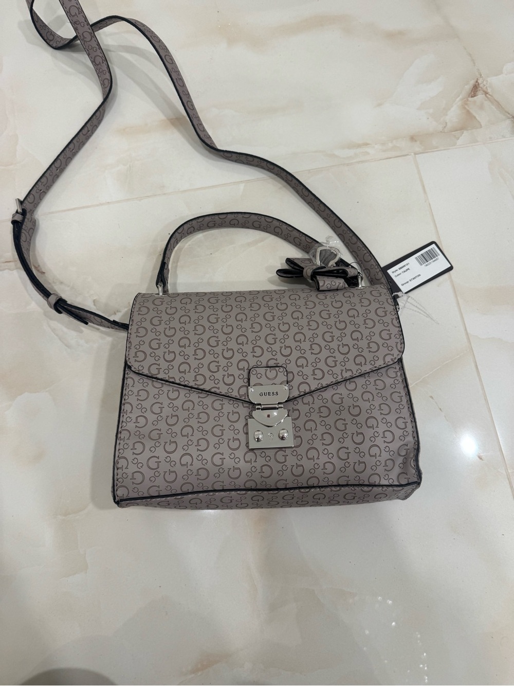 GUESS Taupe Signature Crossbody Satchel